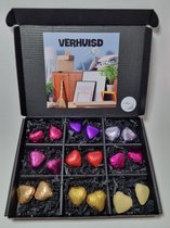 Hartjes Box met Chocolade Hartjes & Mystery Card 'Verhuisd' met persoonlijke (video) boodschap | Valentijnsdag | Moederdag | Vaderdag | Verjaardag | Chocoladecadeau | liefdevol cadeau