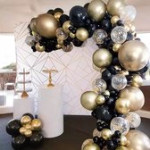 Fienosa Ballonnenboog Zwart Goud - Luxe Verjaardag Versiering - Feest Decoratie -Ballonnen - Glitter en Glamour - Ballonnenboog Verjaardag 121 stuks - Helium Ballonnen - Papieren Confetti in de ballonnen