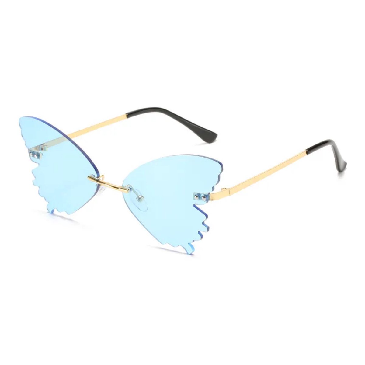 Vlinder zonnebril - Blauw - festivalbril / hippie bril / technobril / rave bril / butterfly glasses / retro zonnebril / carnaval bril / accessoires / feest bril / gekke bril / verkleed bril