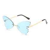 Vlinder zonnebril - Blauw - festivalbril / hippie bril / technobril / rave bril / butterfly glasses / retro zonnebril / carnaval bril / accessoires / feest bril / gekke bril / verkleed bril