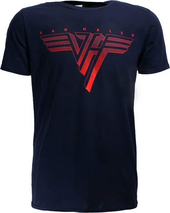 Eddy Van Halen Classic Red Logo T-Shirt Blauw - Merchandise Officielle
