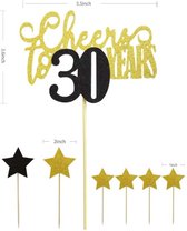 taart topper - verjaardag - 30 jaar - cheers - decoratie - happy birthday - versiering - ster - Goud - Zwart