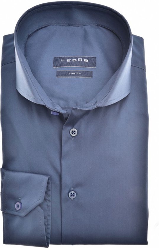 Ledub modern fit overhemd - donkerblauw - Strijkvriendelijk - Boordmaat: 39
