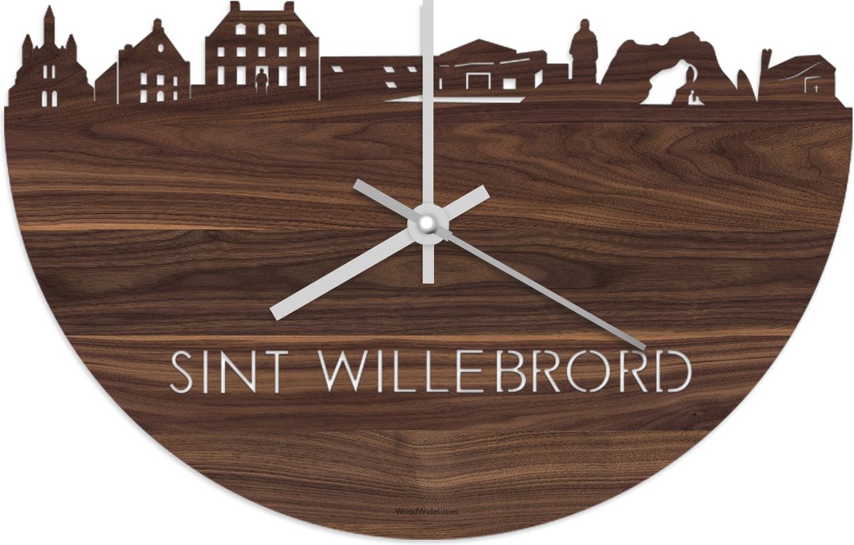 Skyline Klok Sint Willebrord Notenhout - Ø 40 cm - Stil uurwerk - Wanddecoratie - Meer steden beschikbaar - Woonkamer idee - Woondecoratie - City Art - Steden kunst - Cadeau voor hem - Cadeau voor haar - Jubileum - Trouwerij - Housewarming -