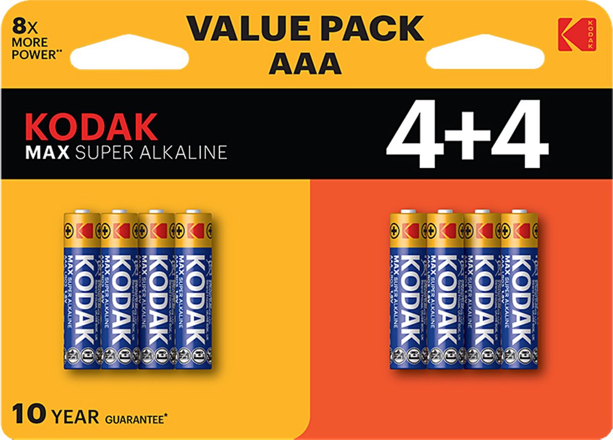 Kodak Max alkaline AAA 4+4 pack