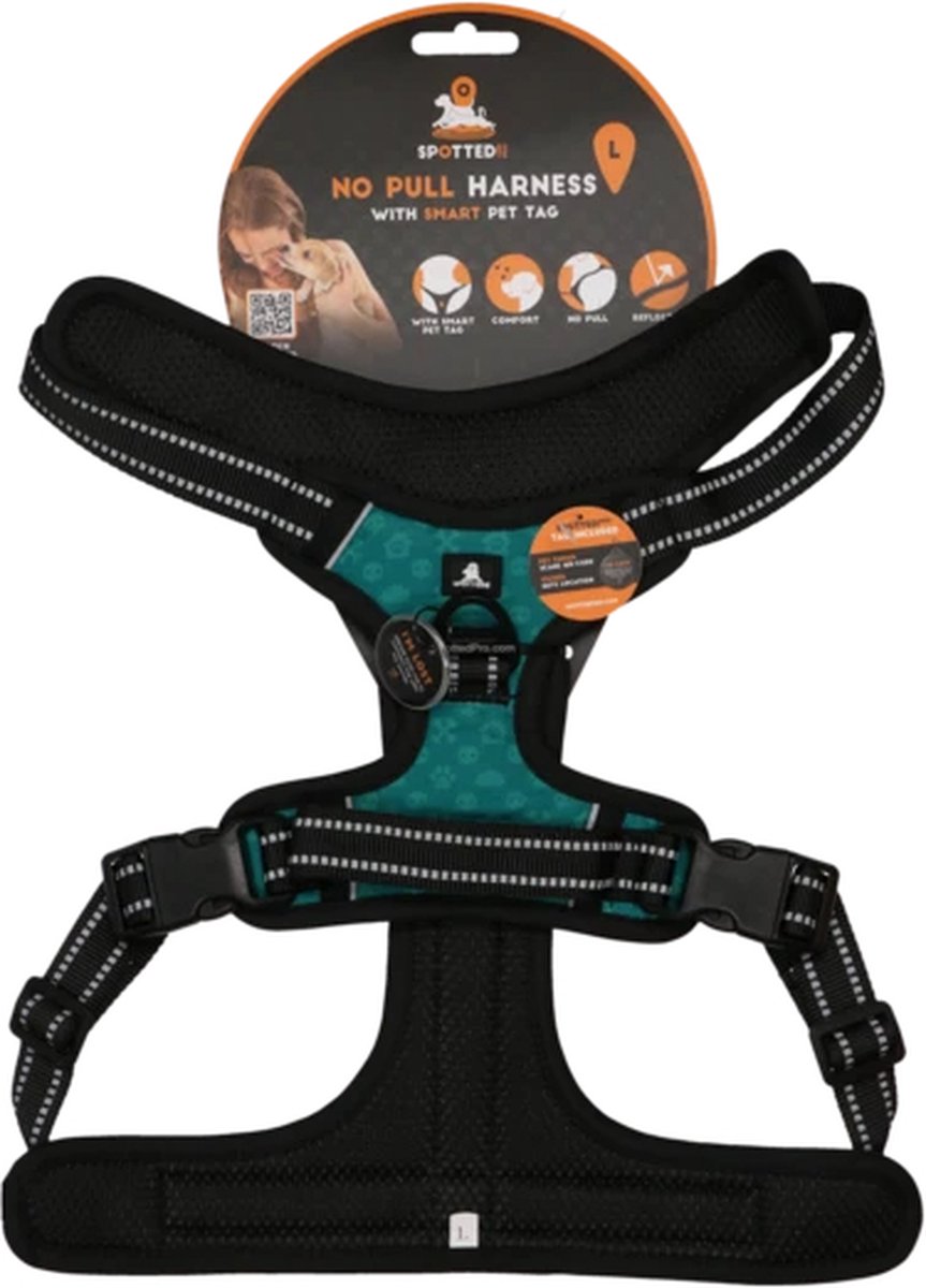 Spotted! PRO Harnas No-Pull – Borstomvang 62-84 cm – Hondentuigje met QR-penning – Hondenharnas anti trek – Waterproof – Maat L - Groen