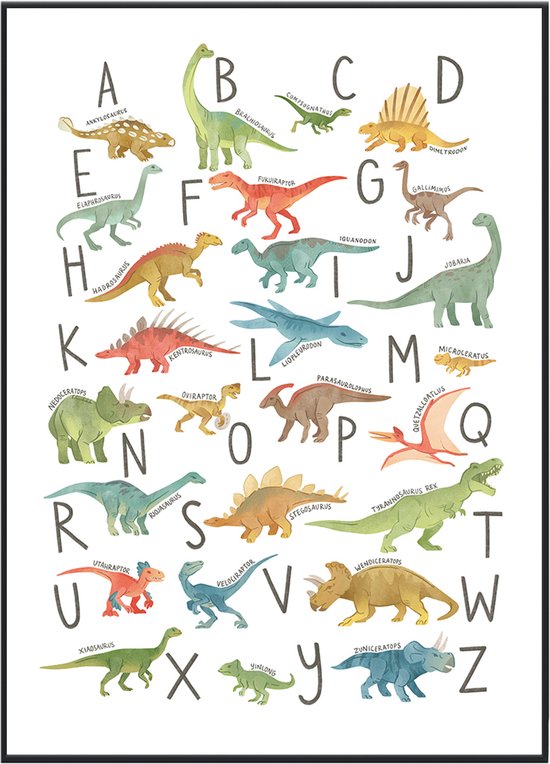 No Filter Dinosaurus Alfabet Poster - 30x40 cm (A3 formaat) - Nederlands - Kinderkamer Educatief ABC - Dino poster