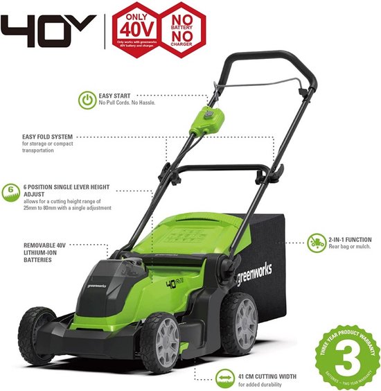 Greenworks 40 volt accu maaier met 2 x 2AH accu en lader G40LM41K2X — afbeelding 5