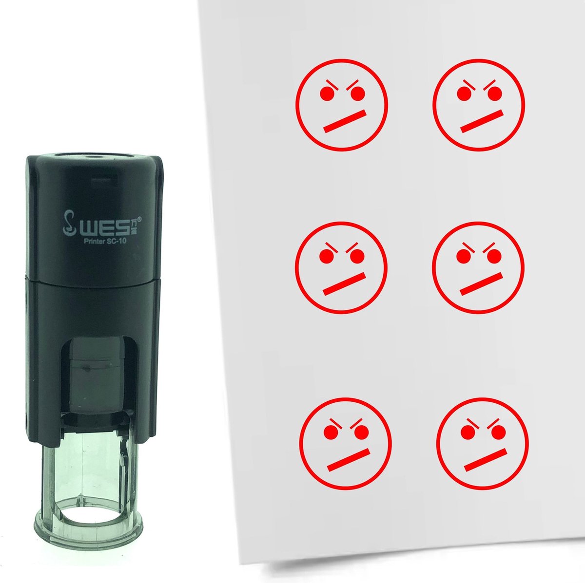 CombiCraft Stempel Smiley ontevreden 10mm rond - Rode inkt