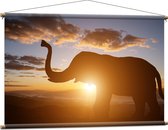 Textielposter - Zonnestralen achter Olifant omringd door Wolken - 120x80 cm Foto op Textiel