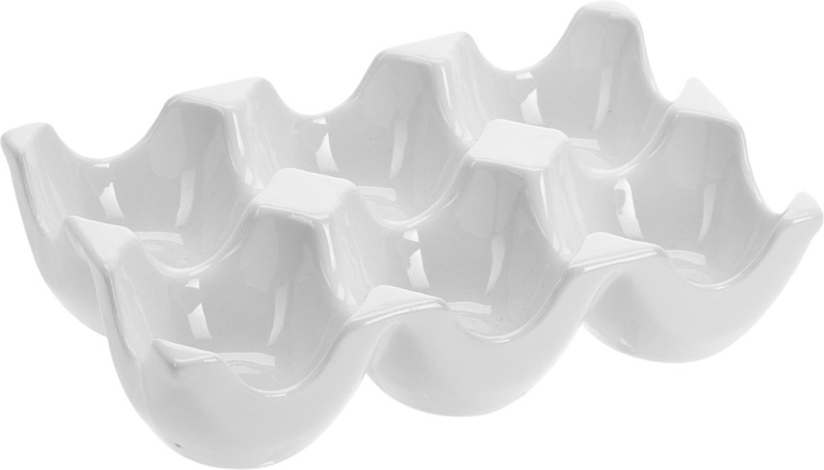 Excellent Houseware eiertray/houder voor 6 eieren - wit - porselein - 15 x 10 x 36 cm