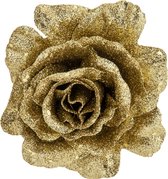 Cosy & Trendy Bloemen - roos - goud glitter - op clip - 10 cm