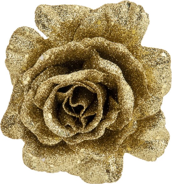 Rose de Noël - 10 cm - Goud - Glitter - Décorations de Noël - Sapin de Noël
