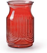 Jodeco Bloemenvaas - rood/transparant glas - H20 x D12,5 cm