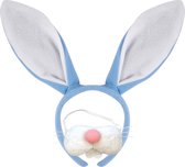 Paashaas/konijn oren diadeem blauw met tandjes/snuit voor volwassenen