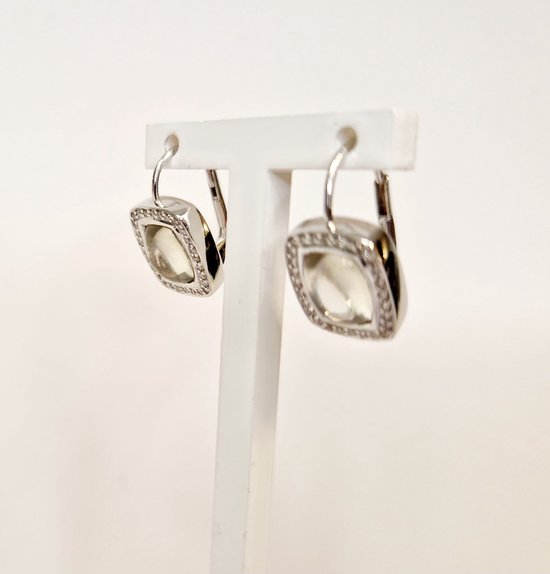 Oorhangers - witgoud - 14 karaat - diamant - lemon kwarts - uitverkoop Juwelier Verlinden St. Hubert - van €1185,= voor €969,=