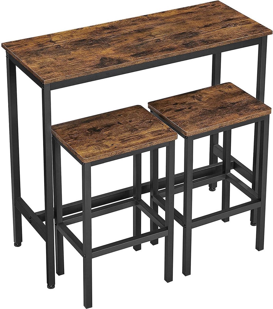 Eettafelset - Bartafelset - Hoge tafel met 2 barkrukken - Industrieel - Bruin / Zwart