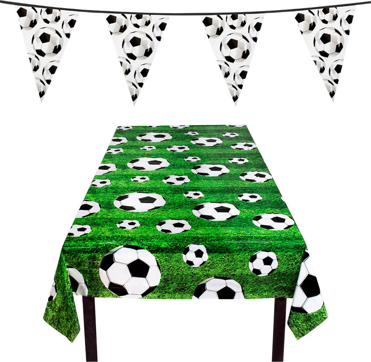 Boland Voetbal versiering feestpakket - tafelkleed 120 x 180 cm - vlaggenlijn 6 m