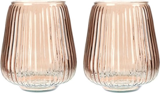 Excellent Houseware glazen vaas / bloemen vazen - 2 st - roze - 18 x 19 cm