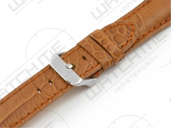 Horlogeband leer alligator print - Carolina licht bruin met witte oranje 20 mm