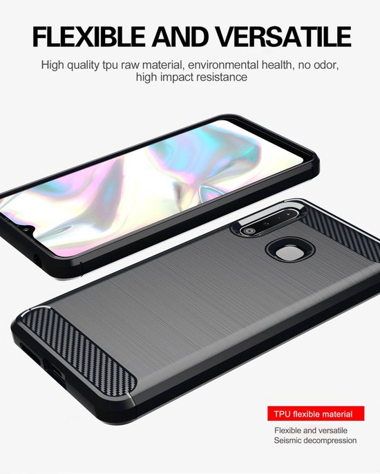 Coque Cadorabo pour Samsung Galaxy A70e en Zwart Brossé - Housse de protection en silicone TPU flexible aspect acier inoxydable-fibre de carbone Case Cover