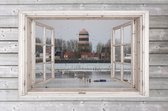 Bredene Tuinposter - Bredene souvenirs - Doorkijk - Bredene - watertoren - 120x80 cm - Schutting Decoratie - Tuinschilderij- Tuindoek