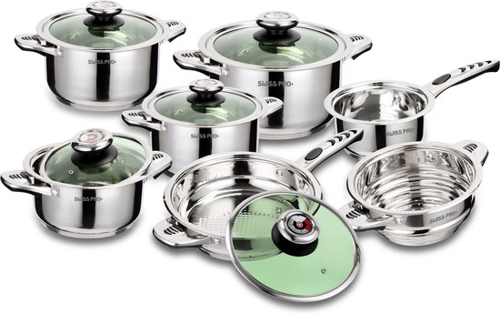 Ensemble de casseroles Swiss Pro + - 12 pièces - Inox - Batterie de Batterie  de