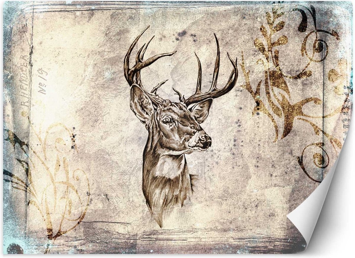 Trend24 - Behang - Stagschets - Vliesbehang - Fotobehang Dieren - Behang Woonkamer - 150x105 cm - Incl. behanglijm