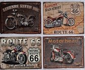 Plaques moto route 66 en étain - décoration - unique - rétro - harley - davidson - moteur - tôle - Plaques métalliques - américain - longueur 20 x 25 cm très joli - route 66 - livraison gratuite