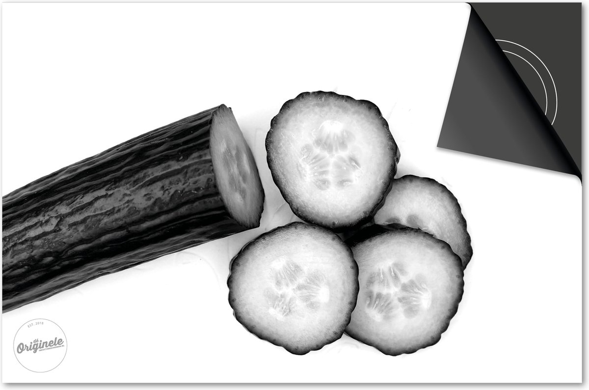 Inductie beschermer 90x52 - afdekplaat inductie mat - Dietrix Kookplaat beschermer - Exclusief - Groente en Fruit - Komkommer zwart wit