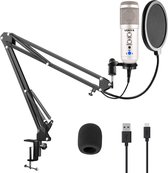 USB microfoon voor pc - Studio microfoon met standaard - Vonyx CMS320 Condensator - Ruisfilter- Titanium