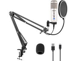 USB microfoon voor pc - Studio microfoon met standaard - Vonyx CMS320 Condensator - Ruisfilter- Titanium