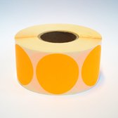 Blanco Stickers op rol 50mm rond - 1000 etiketten per rol - mat fluor oranje