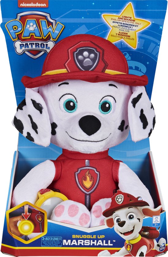 PAW Patrol , Peluche Marcus à câliner avec lampe torche et effets sonores,  pour les