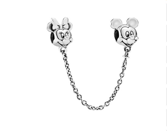 Charme pour Bracelet Pandora | Chaine de securité | Mickey & Minnie Mouse | Disney | Stoppeur | lien Anker | Charme suspendu Charm | Argent | 925 | Émail | Noir | Bracelet Perle | Cadeau | La Saint-Valentin
