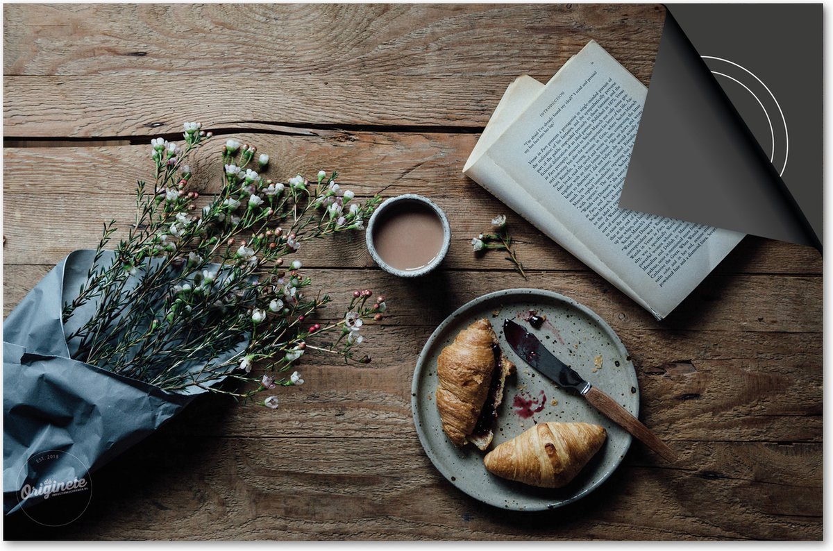 Inductie beschermer 76x51,5 - afdekplaat inductie mat - Dietrix Kookplaat beschermer - Exclusief - Food - Croissant en boek