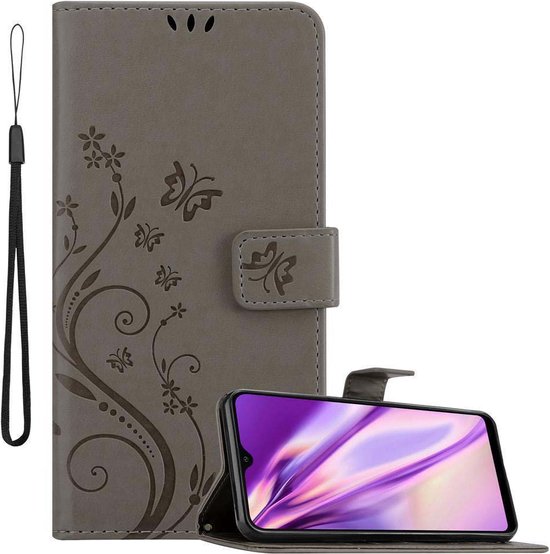 Cadorabo Hoesje geschikt voor Samsung Galaxy A40 in BLOEMEN GRIJS - Beschermhoes in bloemmotief met magnetische sluiting, standfunctie en kaartsleuven Book Case Cover Etui
