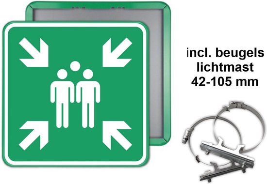 Panneau de lieu de rassemblement 40 x 40 cm avec support de poteau lumineux 42-105 mm VERT