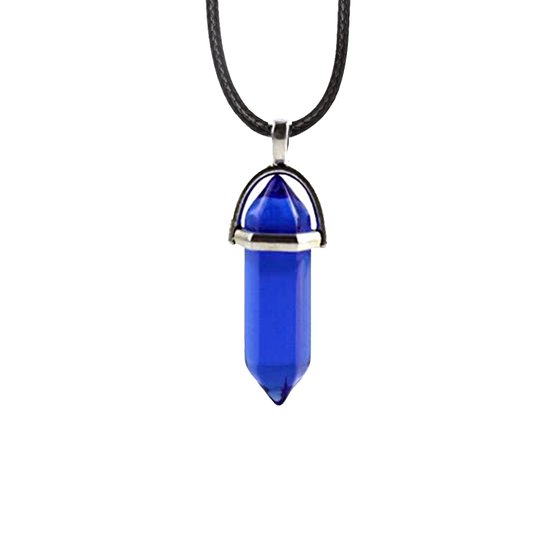 Bixorp Gems Donkerblauwe Opaliet Hanger aan Faux Leren Koord - Edelsteen Ketting - Edelstenen Staafje met Stainless Steel omhuizing - 45/50cm Damesketting