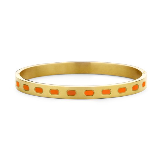 CO88 Collection 8CB-91201 Stalen Armband met Emaille - Bangle - 6mm - 58x49mm - Staal - Oranje - Goudkleurig
