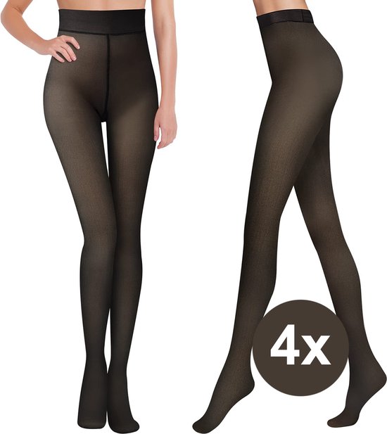 Fleece Panty Fleece Legging Thermo Panty Transparant Zwart/Donkerbruin...