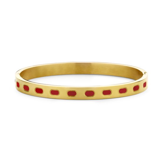 CO88 Collection 8CB-91204 Stalen Armband met Emaille - Bangle - 6mm - 58x49mm - Staal - Rood - Goudkleurig