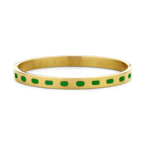 CO88 Collection 8CB-91202 Stalen Armband met Emaille - Bangle - 6mm - 58x49mm - Staal - Groen - Goudkleurig