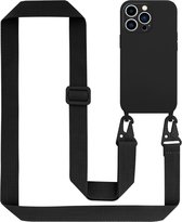 Cadorabo Mobiele telefoon ketting geschikt voor Apple iPhone 14 PRO in LIQUID ZWART - Silicone beschermhoes met lengte verstelbare koord riem