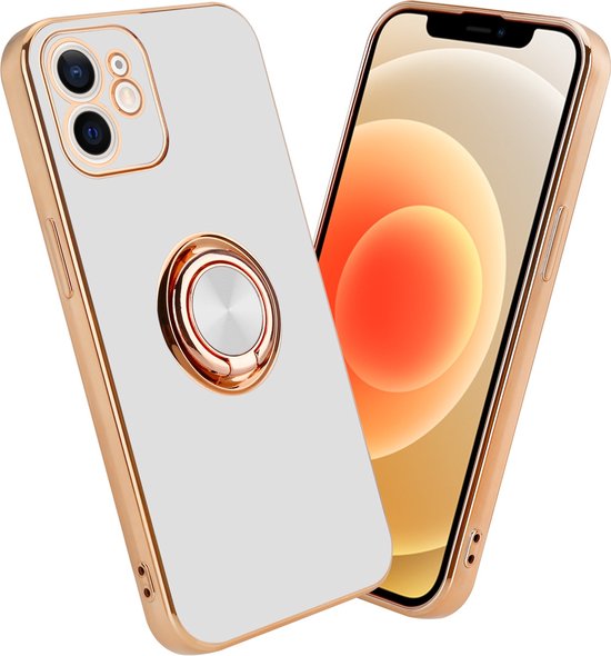 Coque Cadorabo pour Apple iPhone 11 en Wit Brillant - Or avec anneau - Coque de protection en silicone TPU souple, avec protection pour appareil photo et support de voiture magnétique