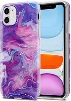 Cadorabo Hoesje geschikt voor Apple iPhone 11 in Paars Roze Marmer No. 19 - Beschermhoes gemaakt van TPU siliconen Case Cover met mozaïek motief