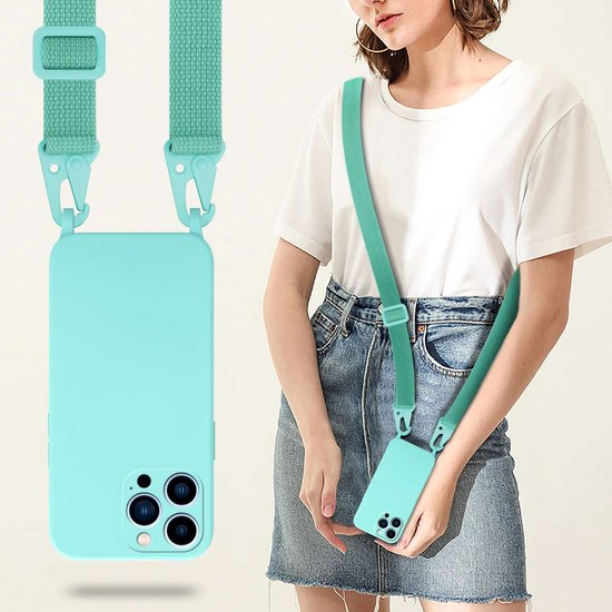 Cadorabo Mobiele telefoon ketting geschikt voor Apple iPhone 13 PRO in LIQUID TURKOOIS - Silicone beschermhoes met lengte verstelbare koord riem