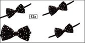 12x Vlinderstrik zwart met zilveren bolletjes - PXP Partyxplosion - vlinder strik gala thema jubileum festival huwelijk strikje