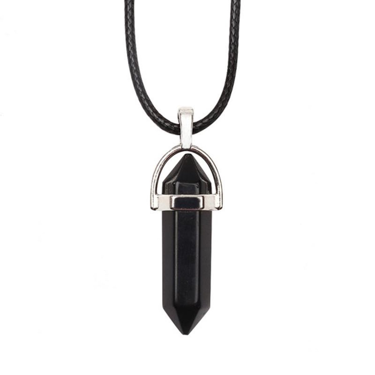 Bixorp Gems Obsidiaan Hanger aan Faux Leren Koord - Edelsteen Ketting - Edelstenen Staafje met Stainless Steel - 45/50cm Damesketting