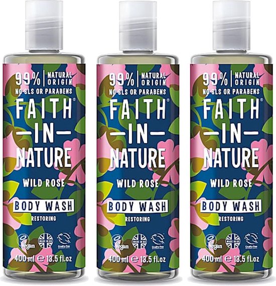 Faith In Nature Wild Rose Duschgel 300 Ml – Vegan, Ohne SLS & Parabene, Mit Bio-Hagebuttenöl